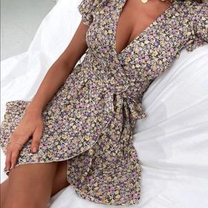 SHEIN Floral Wrap Belted Dress